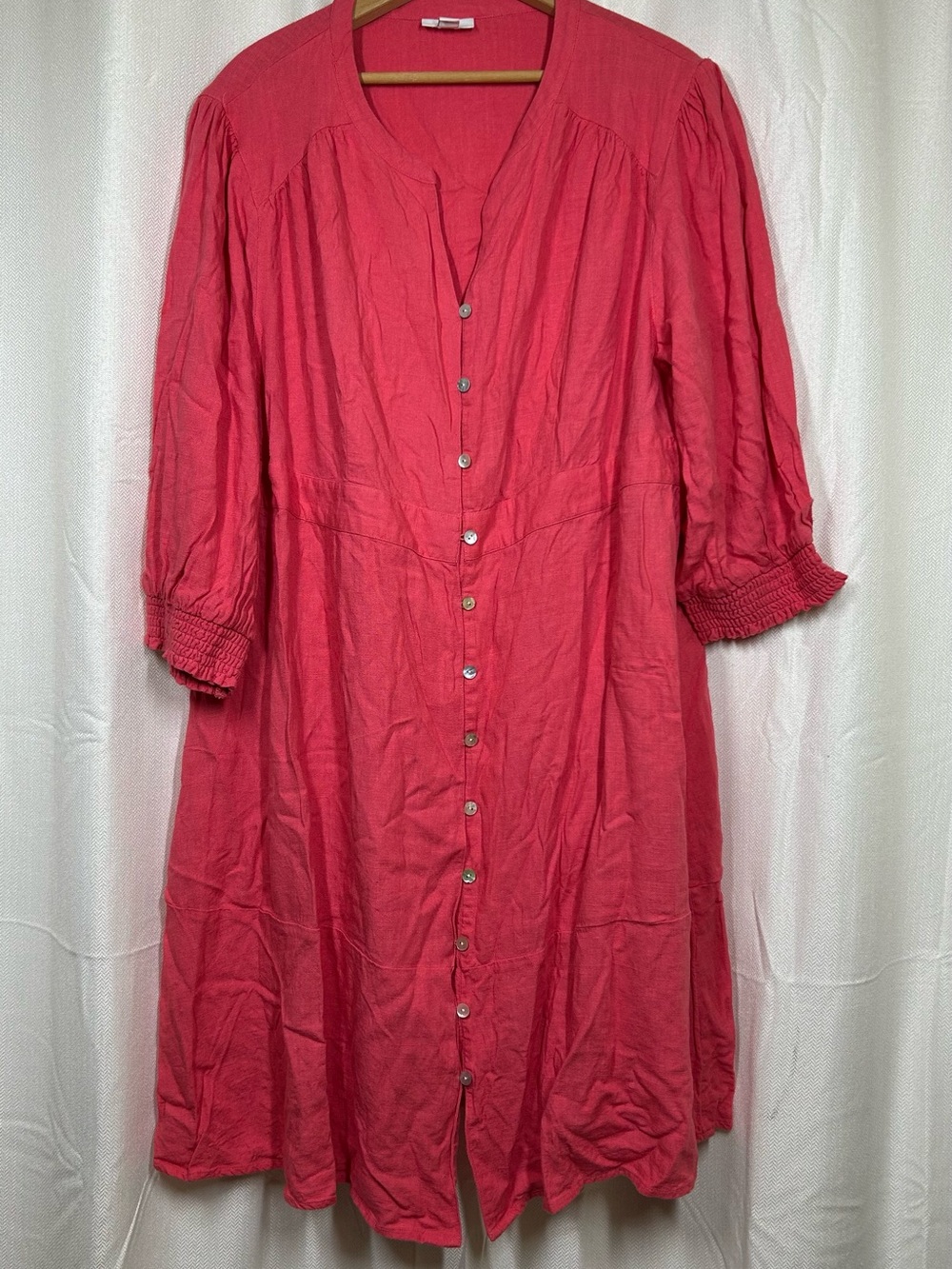 J. Jill Linen Blend Dress Button Down Size XL Woman’s Midi Smocked Cuffs